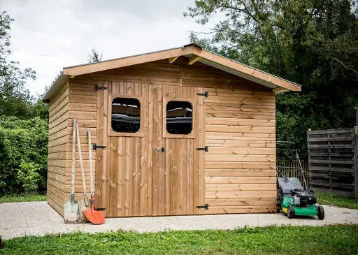 [DROP-THE3224.02T] Abri de jardin en bois Douglas + bûcher  - 17m²